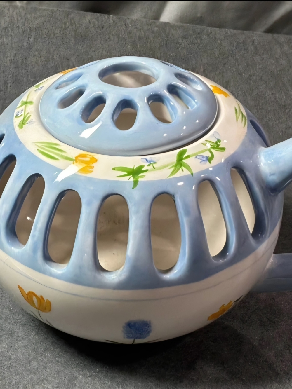 Hand-Painted Blue and White Floral Ceramic Candle Holder